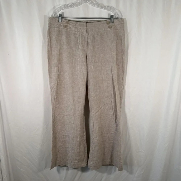 Worthington Pants Women's 14 Beige Striped Linen Blend No Pockets Button - Picture 1 of 7